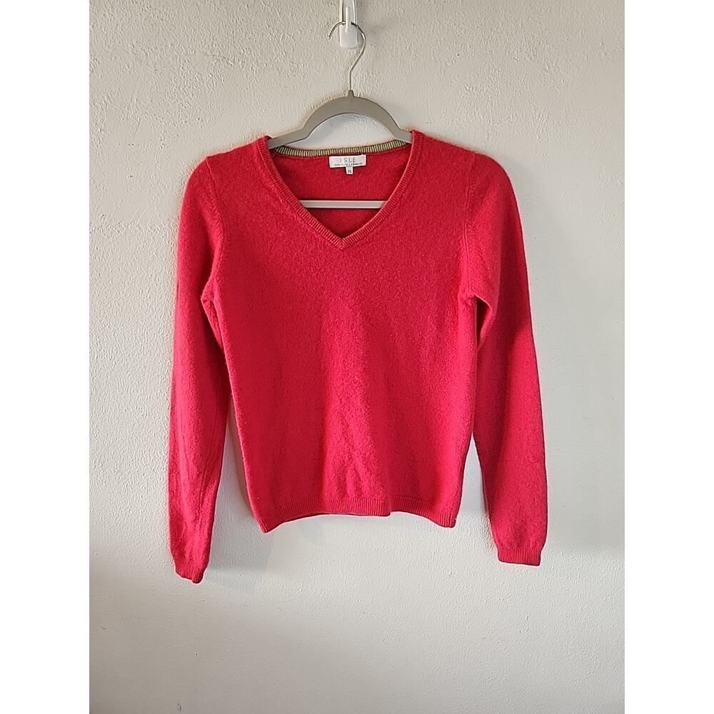 Isle 100% Pure Cashmere Sweater V-neck Women's Size XS Bright Pink
